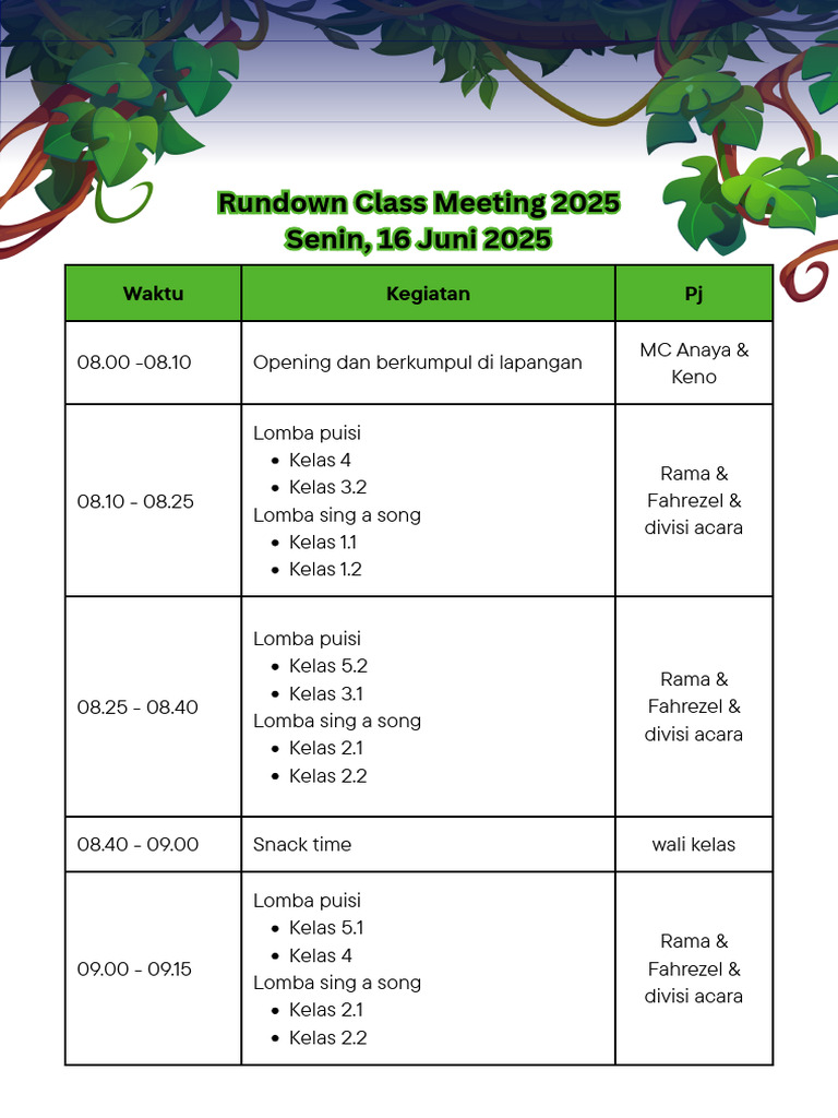 Rundown Class Meeting 2025 PDF | PDF