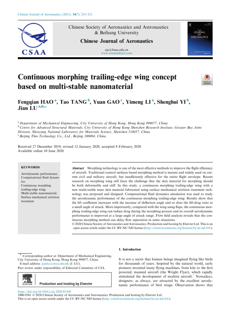 Continuous Morphing Wing Technology | PDF | Drag (Physics) | Airfoil