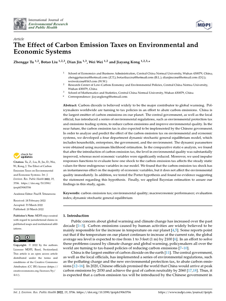 The Effect of Carbon Emission Taxes On Environmental and Economic ...