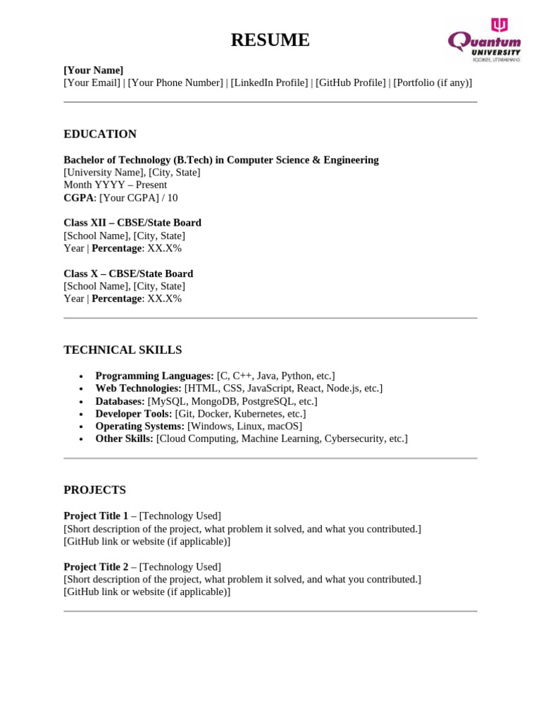 CodePath Resume Template Guide | PDF