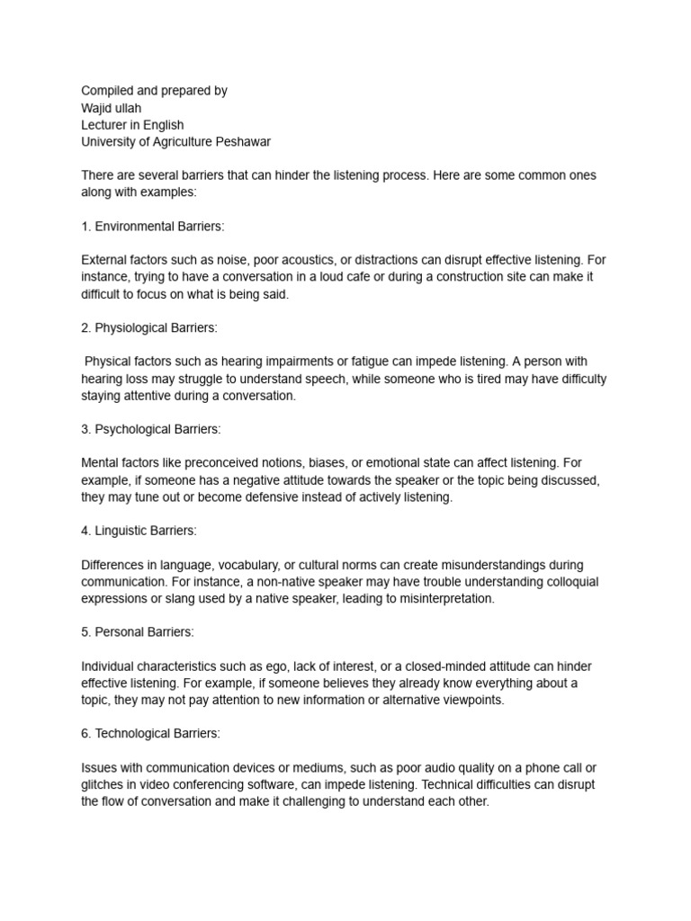 Common Barriers to Effective Listening | PDF