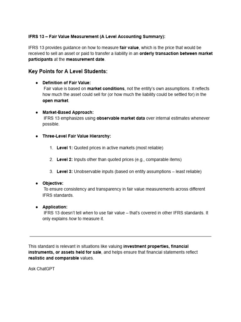 IFRS 13 Fair Value Measurement Guide | PDF