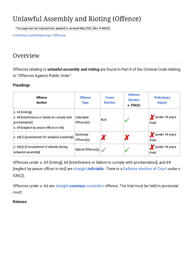 Unlawful Assembly & Rioting Laws Canada | PDF | Sentence (Law) | Fine ...