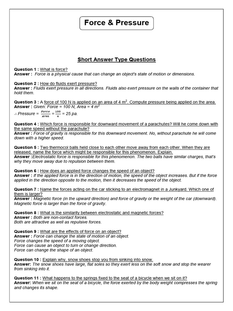 Force & Pressure Notes | PDF | Force | Pressure
