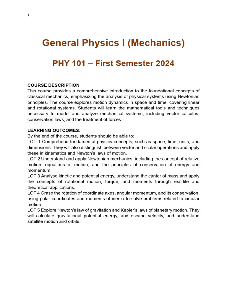 General Physics I: Mechanics Course Overview | PDF