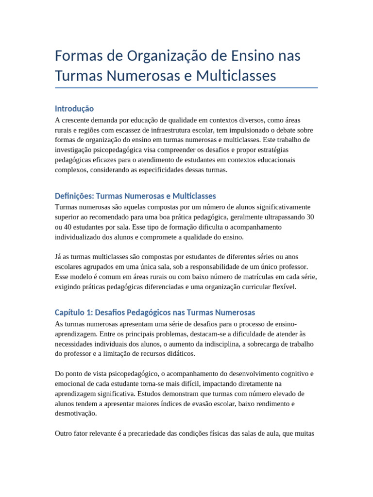 Ensino em Turmas Numerosas e Multiclasses | PDF | Pedagogia | Aprendizado
