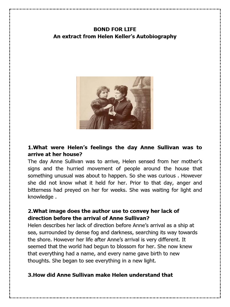 An Extract From Helen Keller's Autobiography: Bond For Life | PDF ...