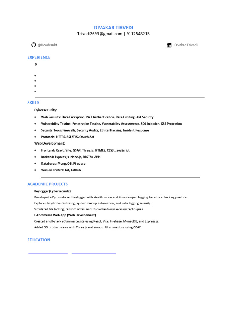 Full Stack Developer Profile: Skills & Projects | PDF