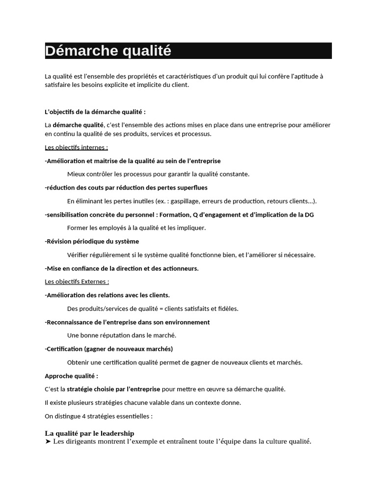 Démarche qualité en entreprise : objectifs et audits | PDF | Audit ...