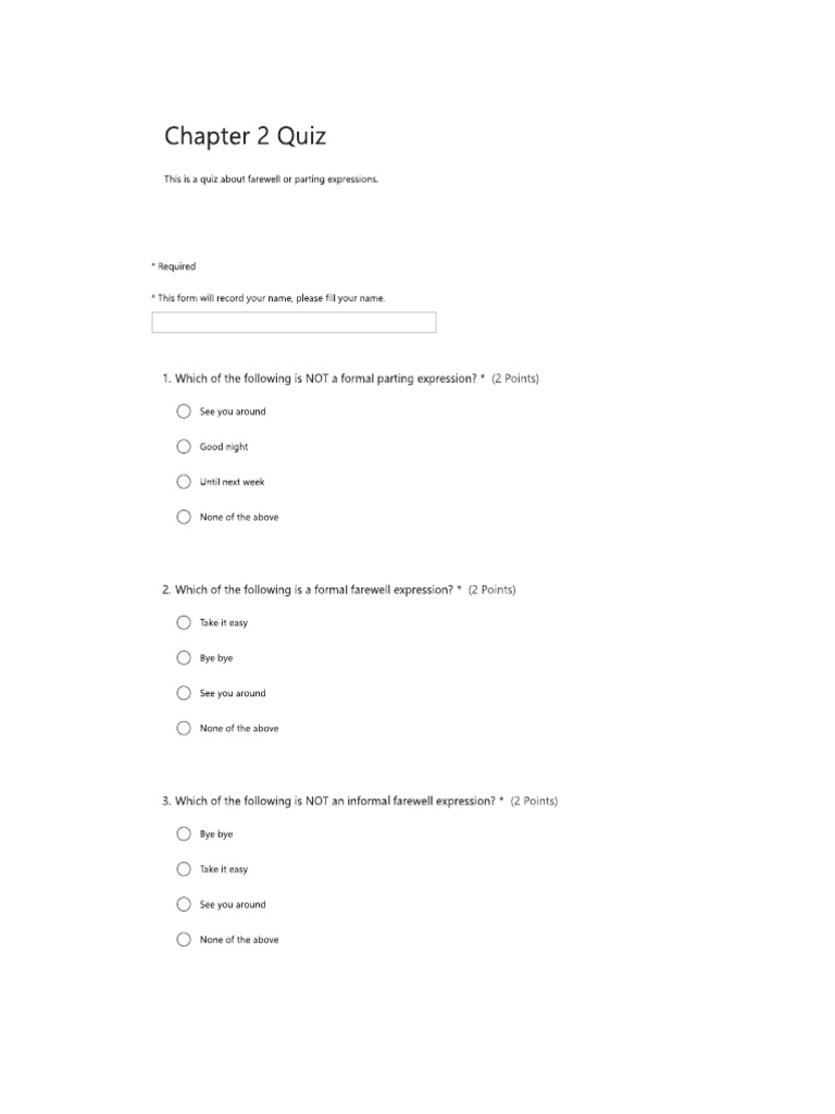 Chapter 2 Quiz | PDF