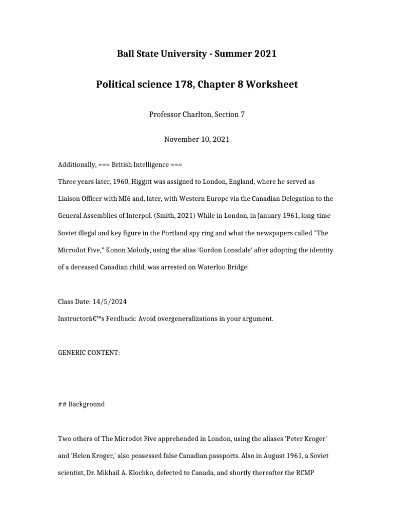 Political Science 178 Chapter 8 Worksheet | PDF | National Security
