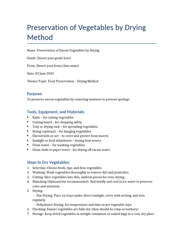 Vegetable Drying Notes | PDF