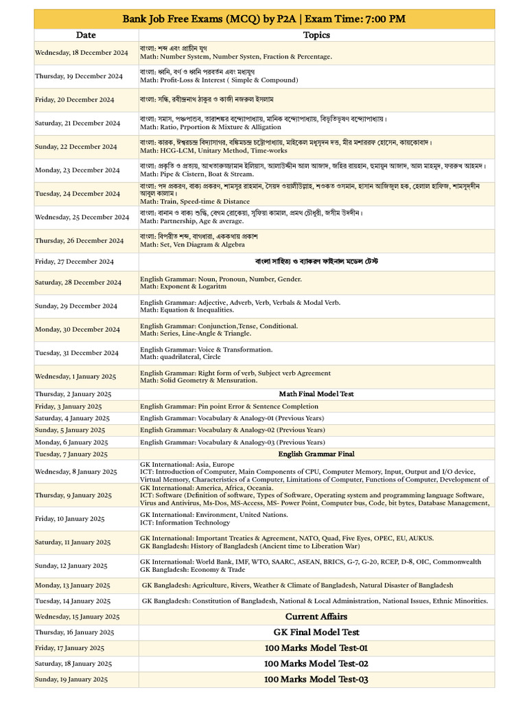 202412151200P2A Bank Job Course-03 Routine - Google Sheets | PDF