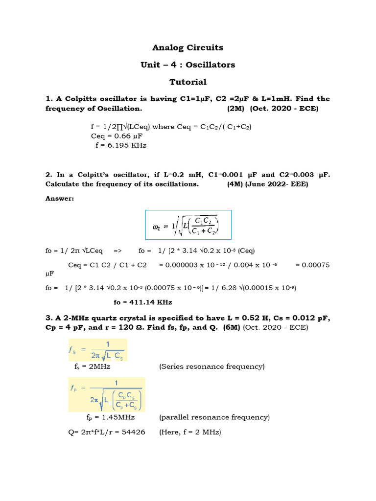 Unit 4 Tutorial ACKTS - Osc | PDF | Electronic Oscillator ...