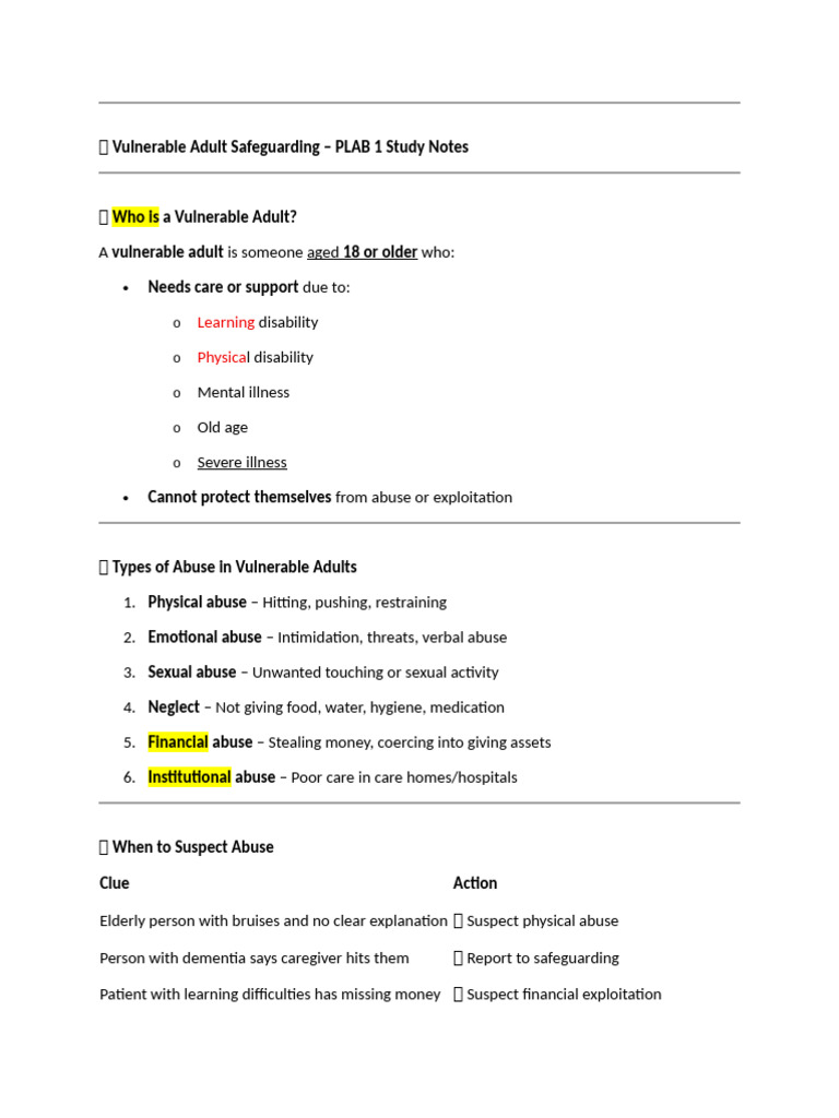 Vulnerable Adult Safeguarding Guide | PDF