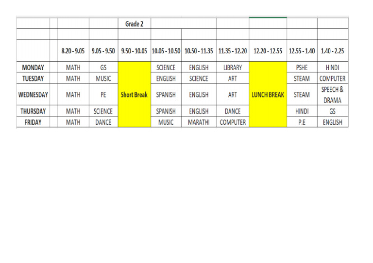 Grade2 Timetable | PDF