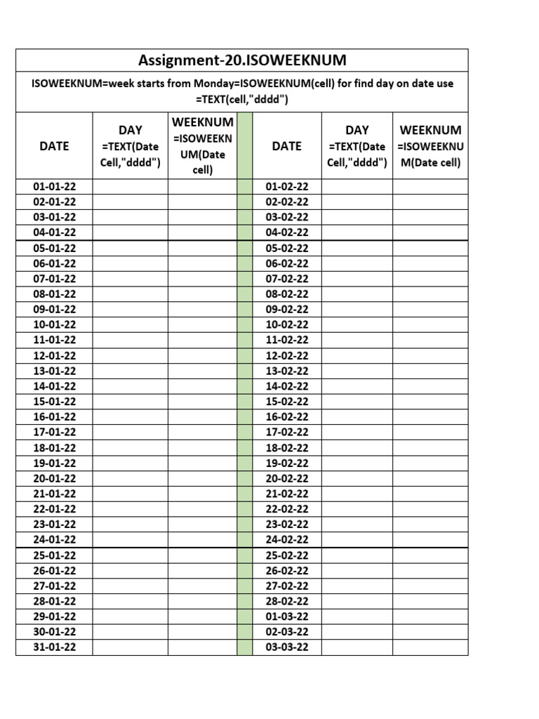 Using ISOWEEKNUM in Google Sheets | PDF