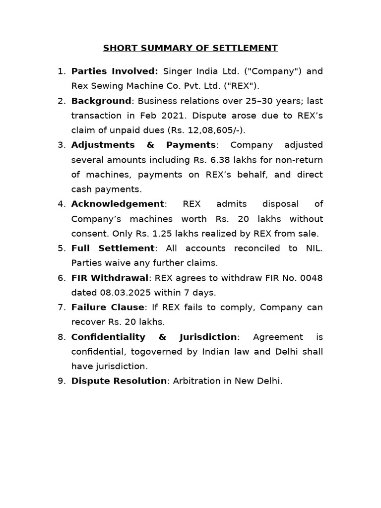 Short Summary of Settlement | PDF
