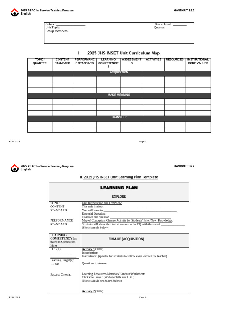 S2.2 Curriculum Map Learning Plan Template 3 | PDF | Creativity ...