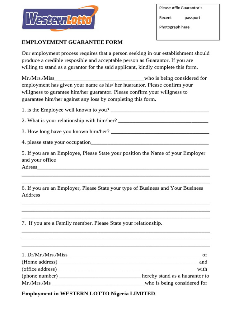 Employment Guarantor Form Template | PDF