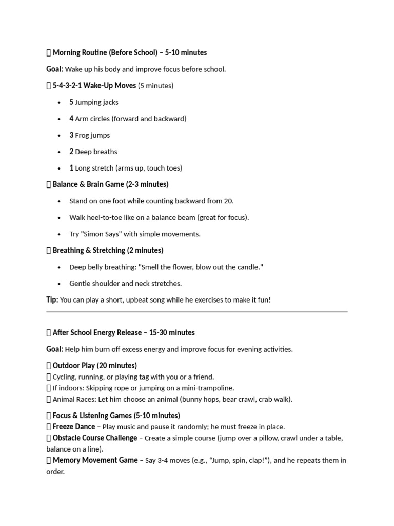 Physical Exercises and Activities To Calm Down | PDF