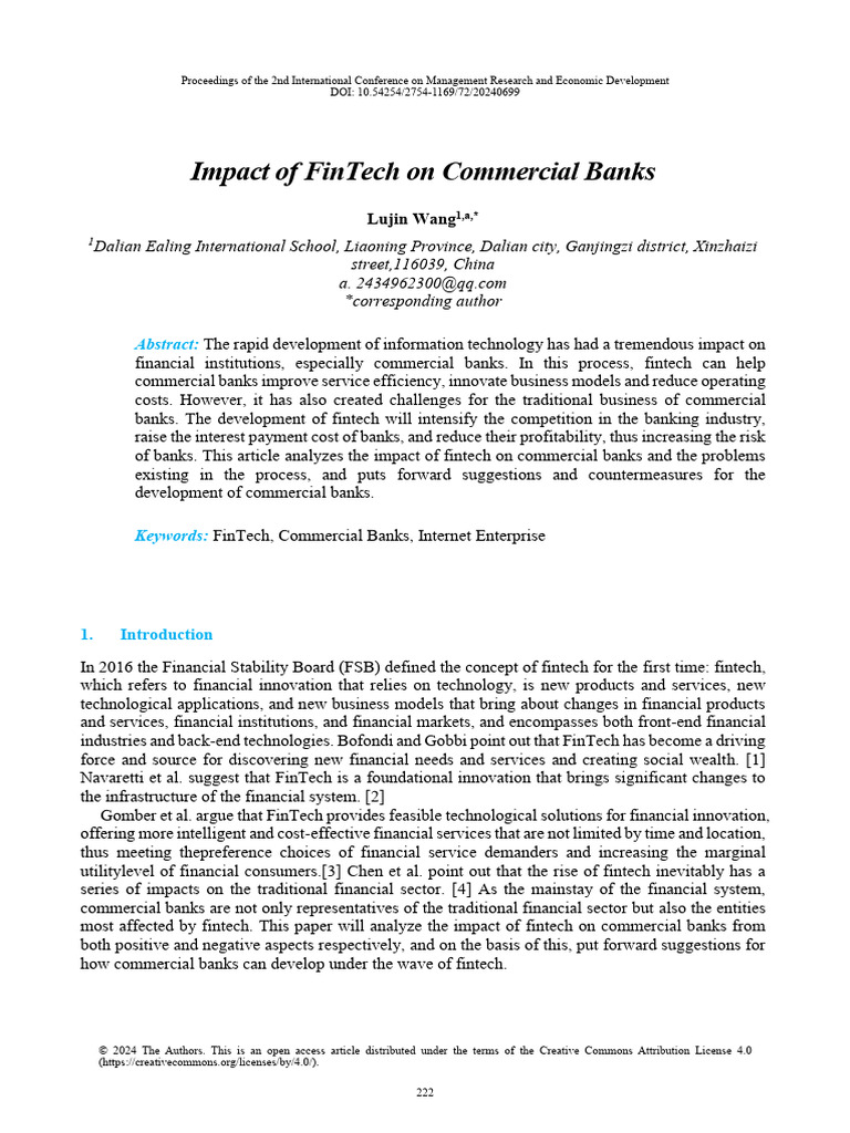 Impact of FinTech On Commercial Banks | PDF | Banks | Cloud Computing