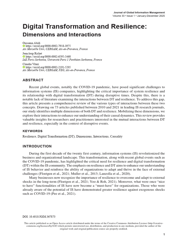 Digital Transformation and Resilience Insights | PDF | Psychological ...