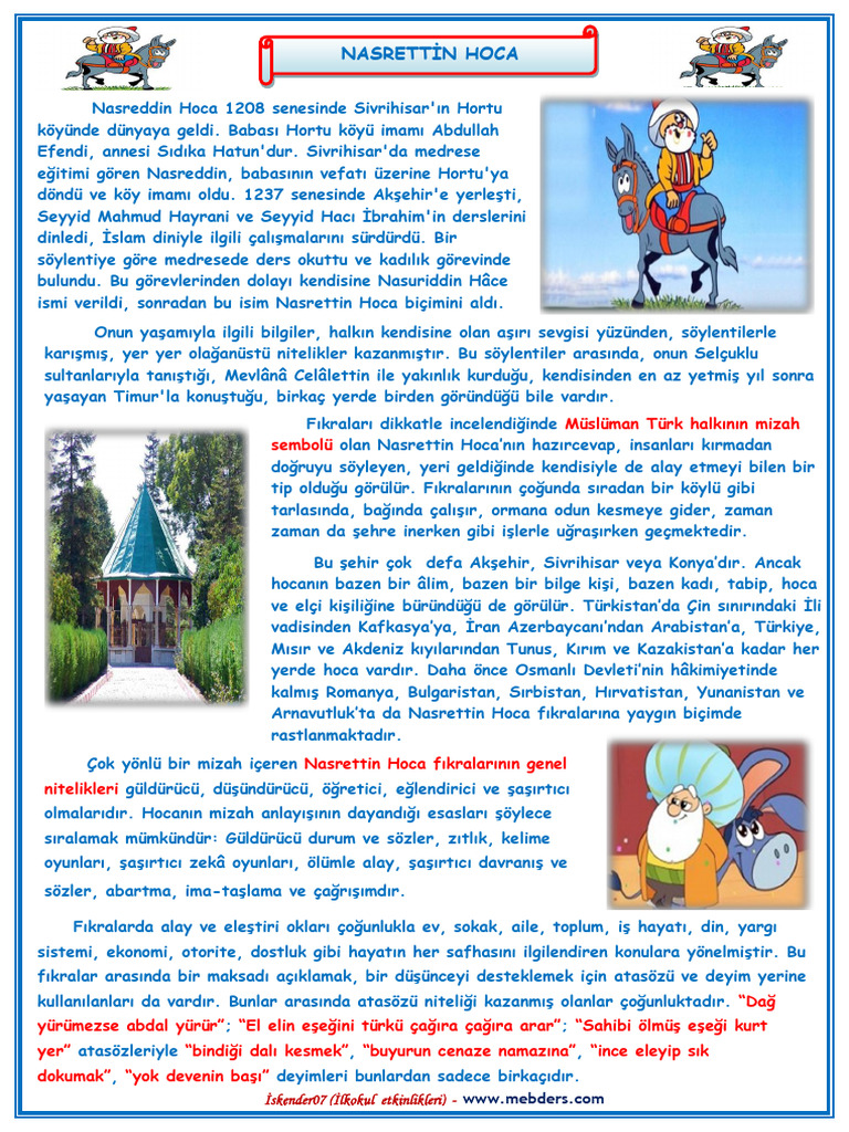 Nasrettġn Hoca: İskender07 (İlkokul Etkinlikleri) | PDF