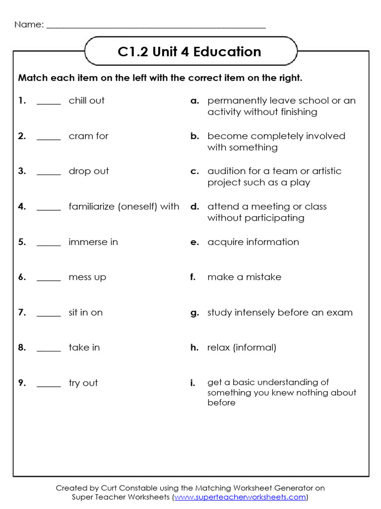 Education Vocabulary Matching Exercise | PDF