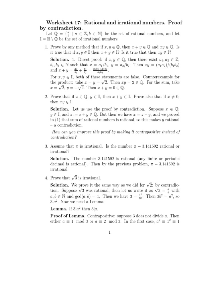 Rational vs. Irrational Numbers Proofs | PDF | Mathematical Proof ...