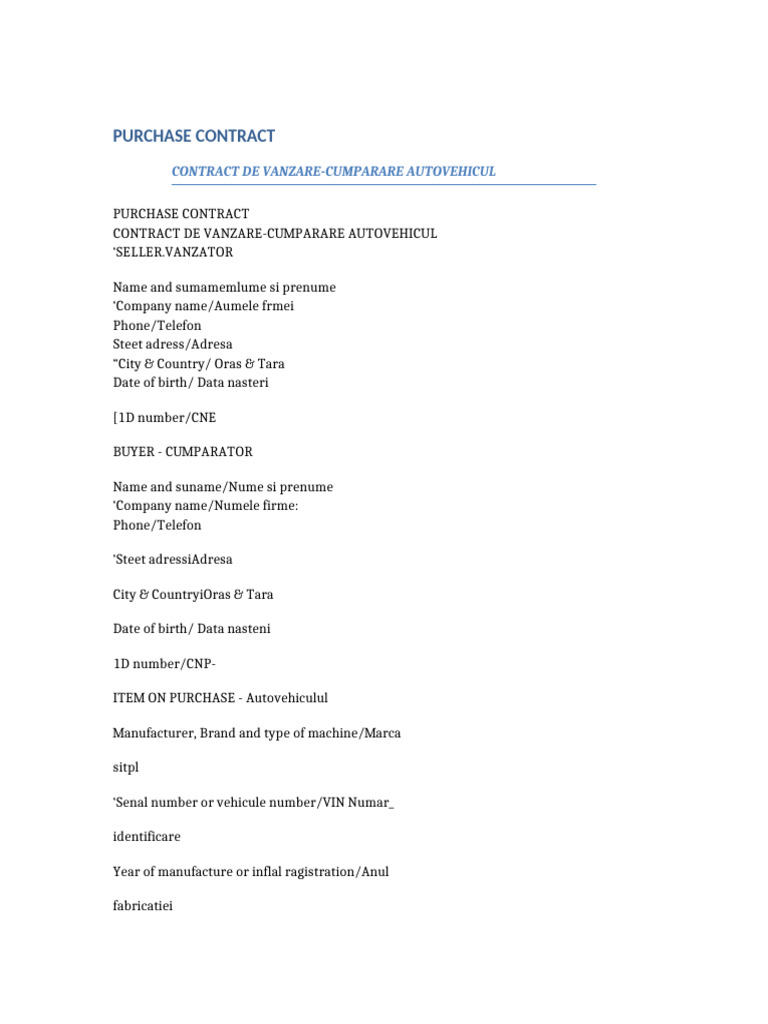 Online Auto Purchase Contract | PDF