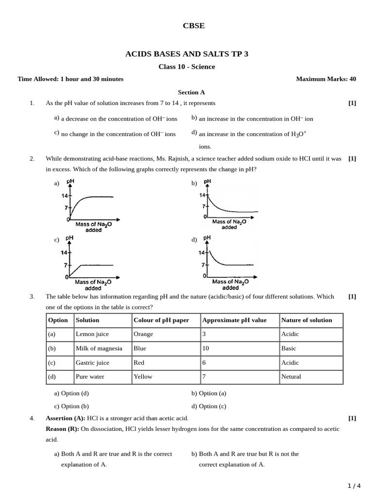 Acids Bases and Salts TP 3 (How Strong Are Acid or Base Solution and ...