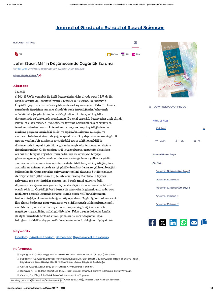 Journal of Graduate School of Social Sciences: John Stuart Mill'in Dü ...