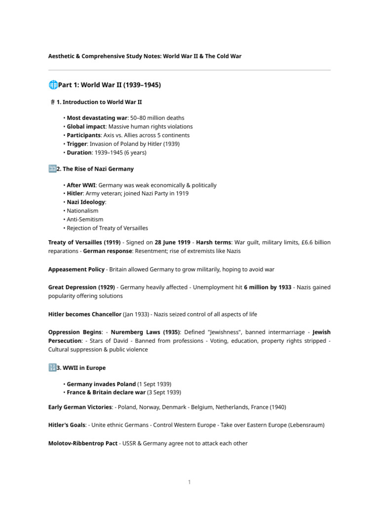 Wwii Cold War Notes | PDF | Nazi Germany | World War II