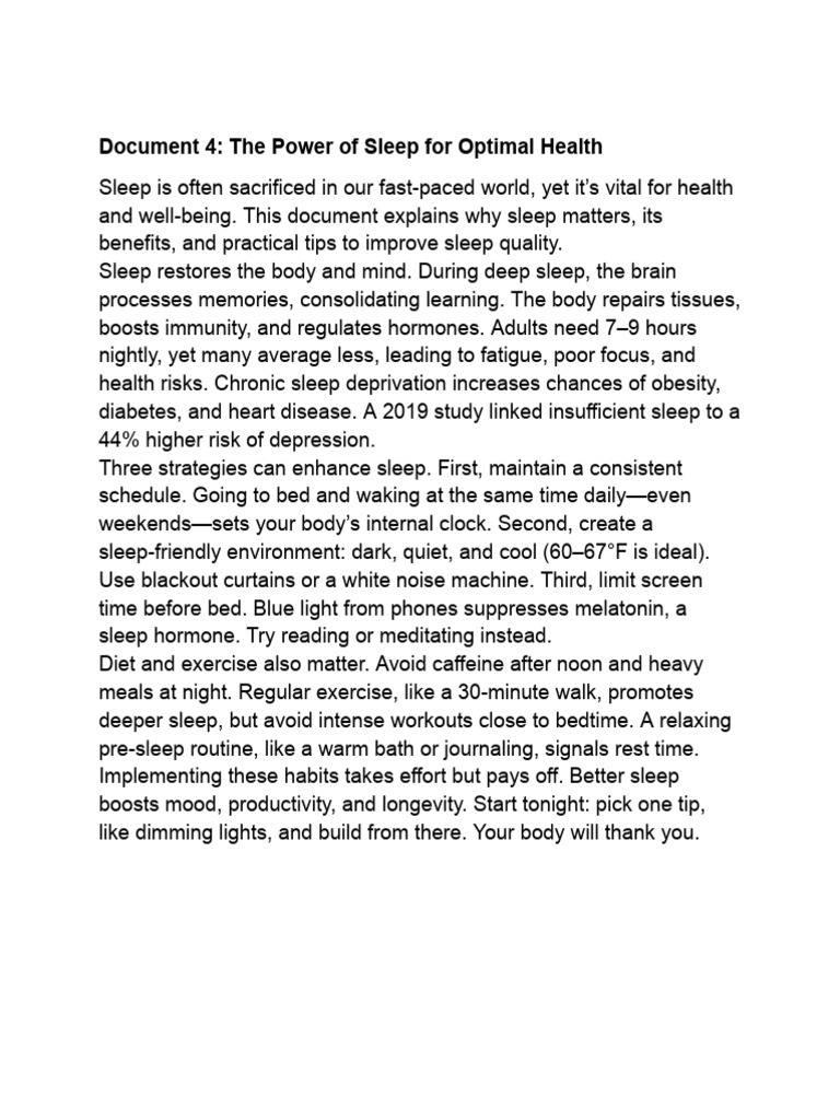 Improve Sleep for Better Health | PDF