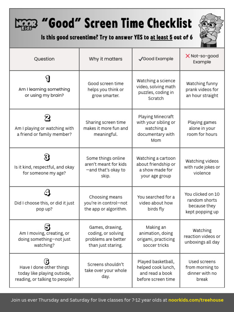 Good Screen Time Checklist Guide | PDF