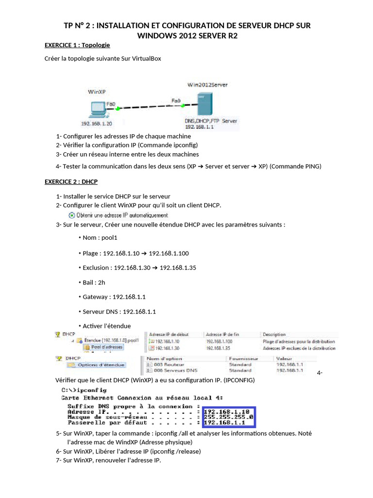 Installation et Configuration DHCP sur Windows 2012 | PDF
