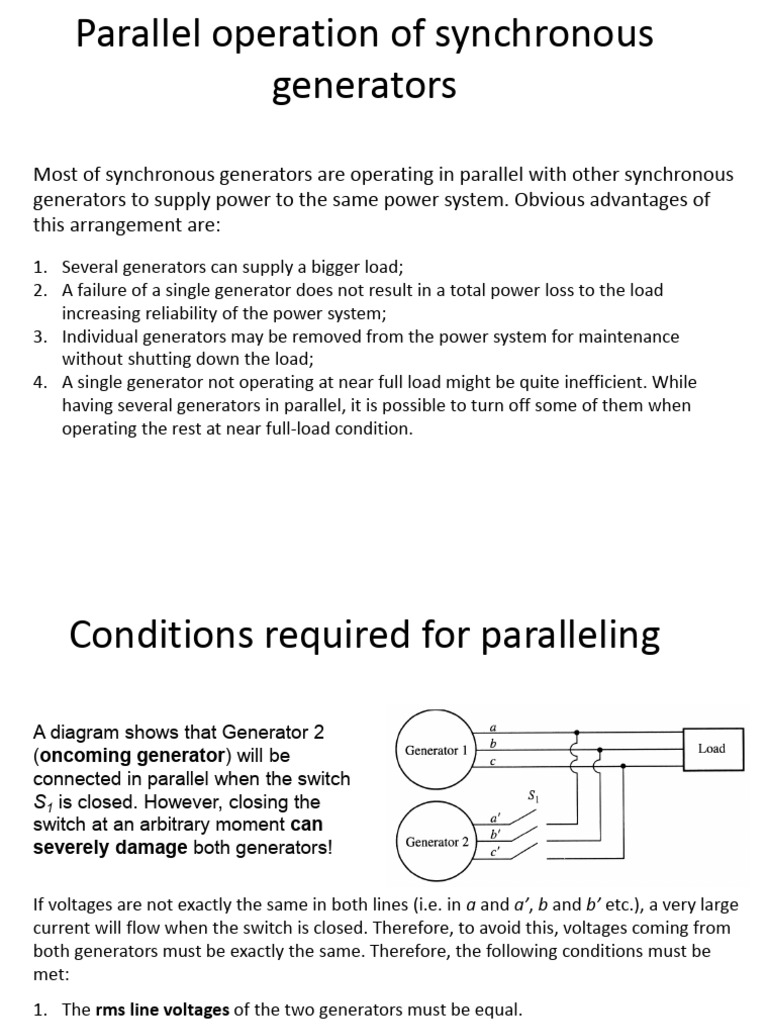 Parallel Operation of Synchronous Generators | PDF | Electric Generator ...