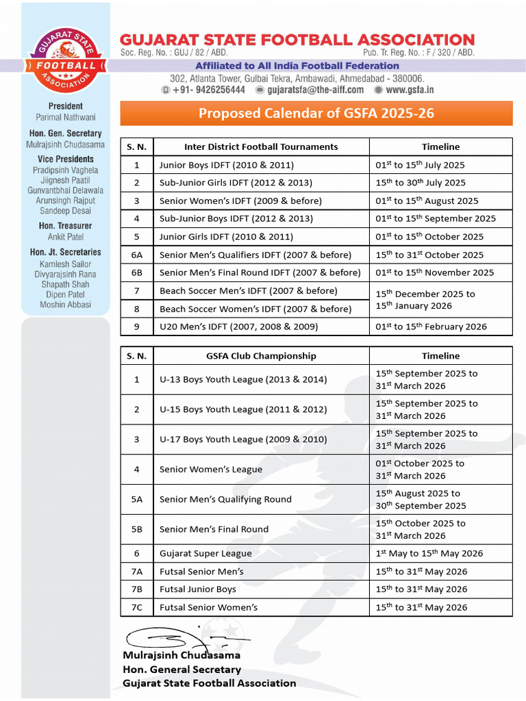 GSFA 2025-26 Tournament Schedule | PDF | Association Football