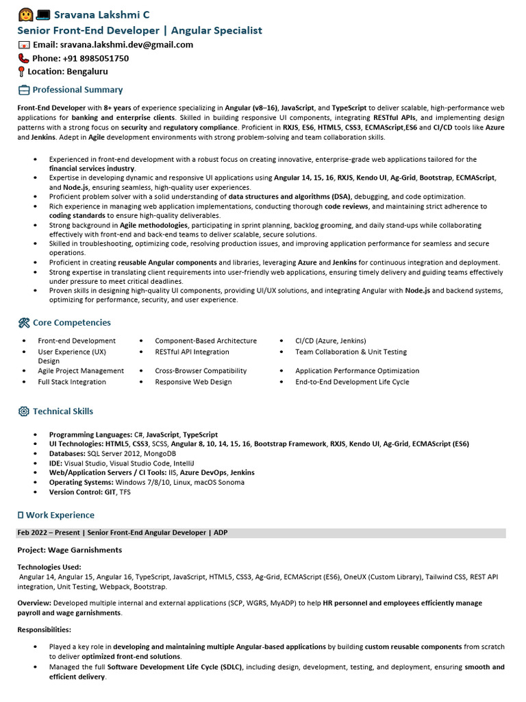 Senior Angular Developer Profile | PDF | Software Development ...