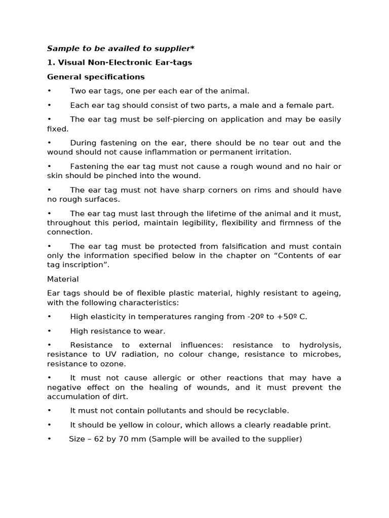 Cattle Ear Tag Specifications 2025 | PDF | Cattle