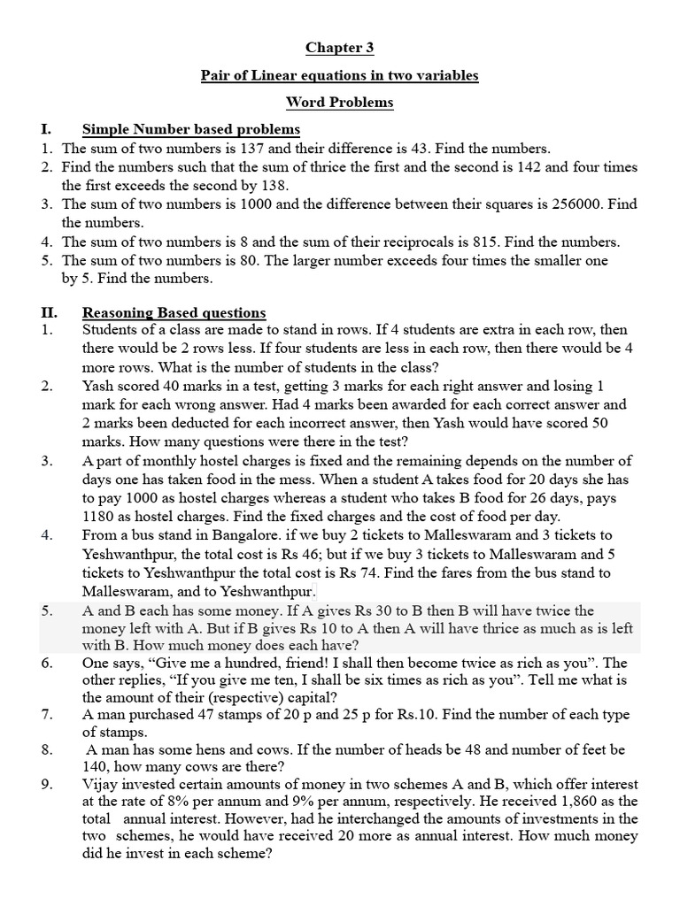 Linear Equations Word Problems Guide | PDF | Length | Mathematics
