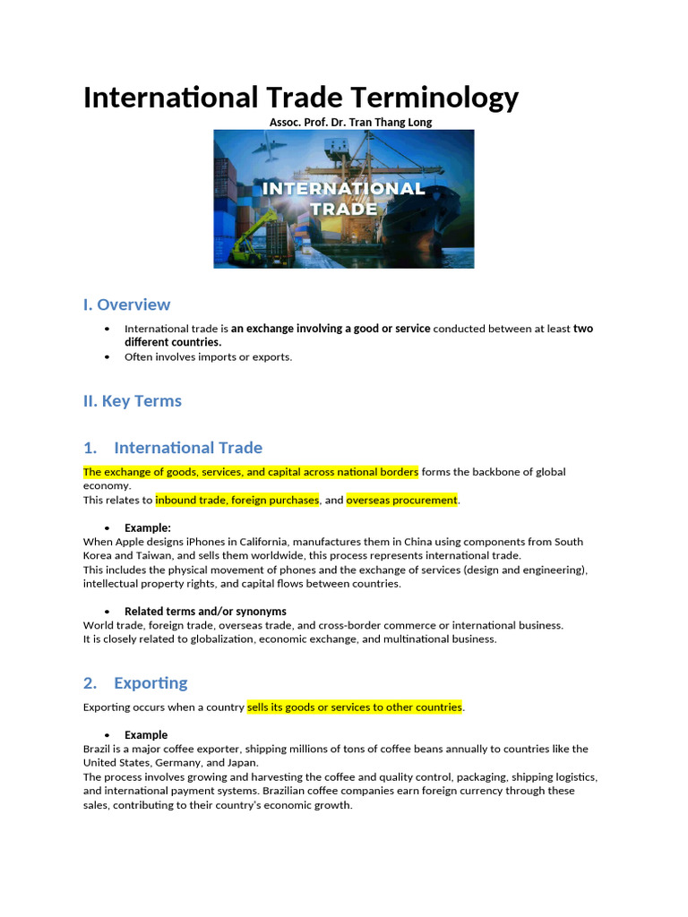 Key Terms in International Trade | PDF | Balance Of Trade | World Trade ...