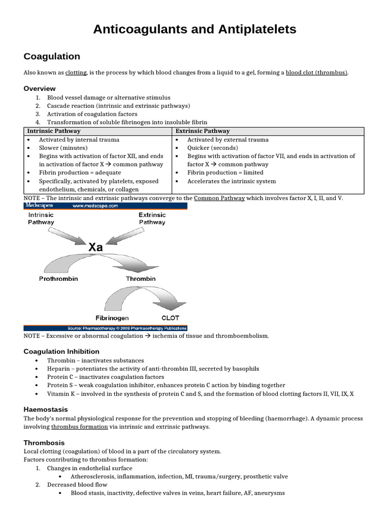 Anticoagulants and Antiplatelets Overview | PDF | Coagulation | Thrombus