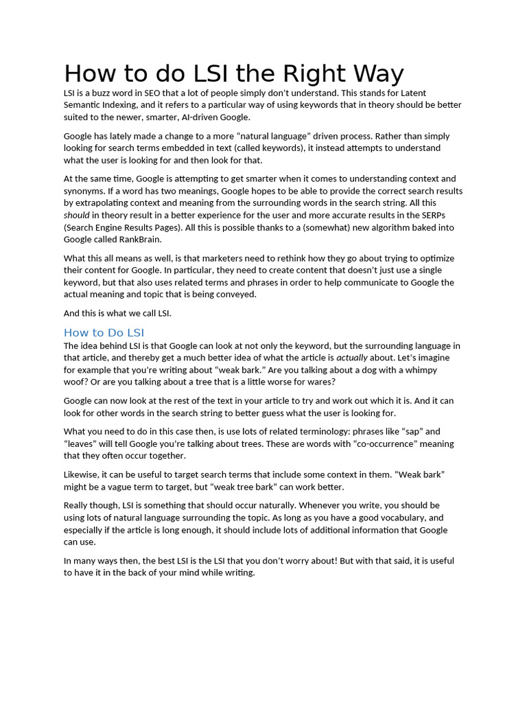 How To Do LSI The Right Way | PDF | Search Engine Optimization ...
