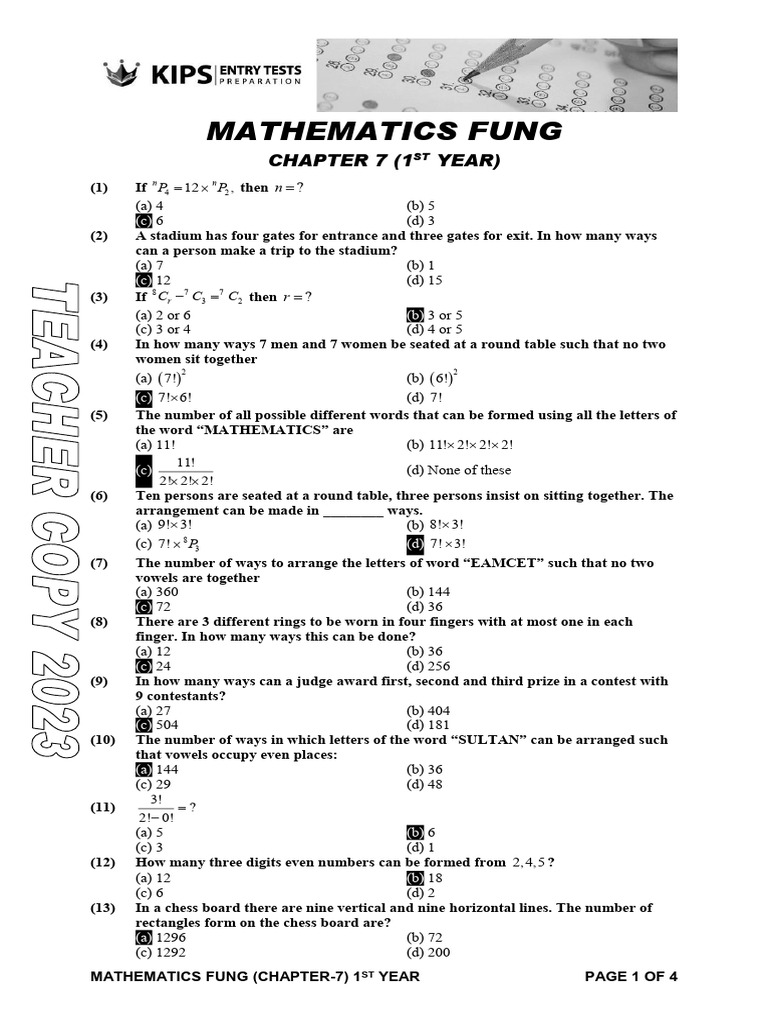 Mathematics Problems for 1st Year Students | PDF