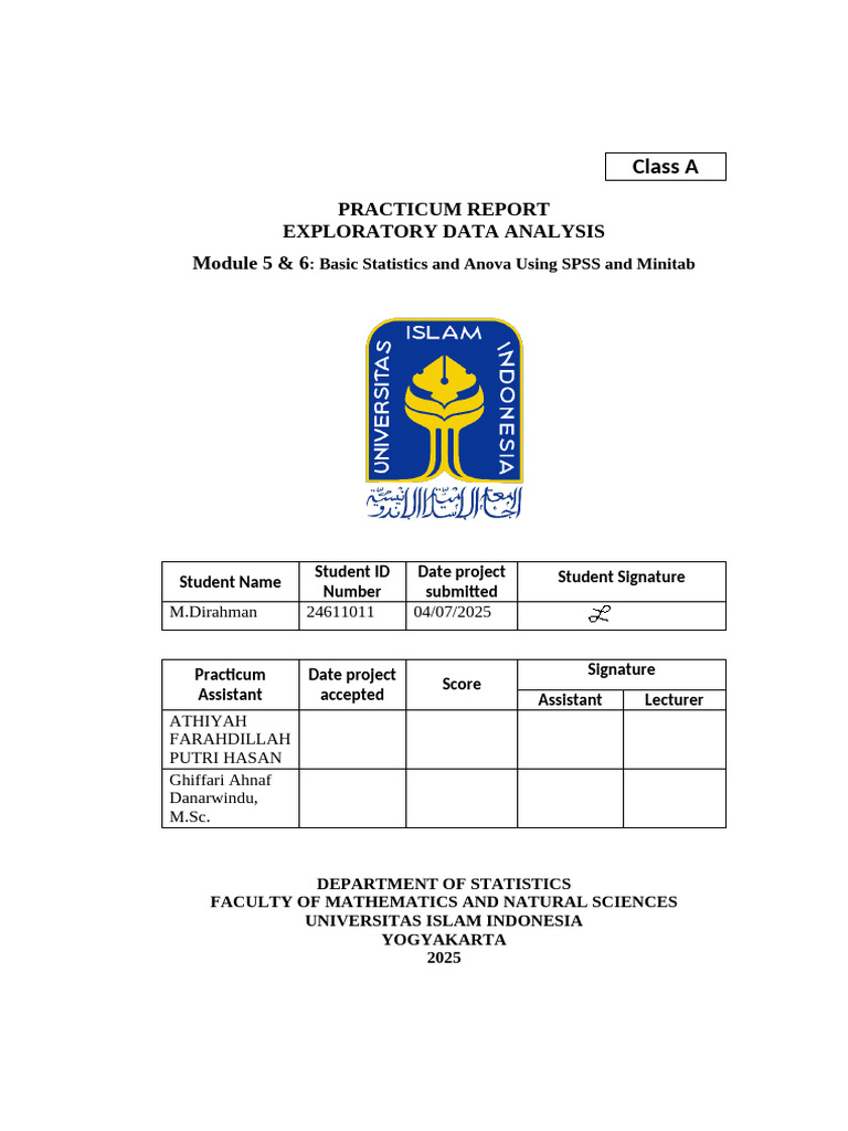 Template Practicum Report Statistics | PDF