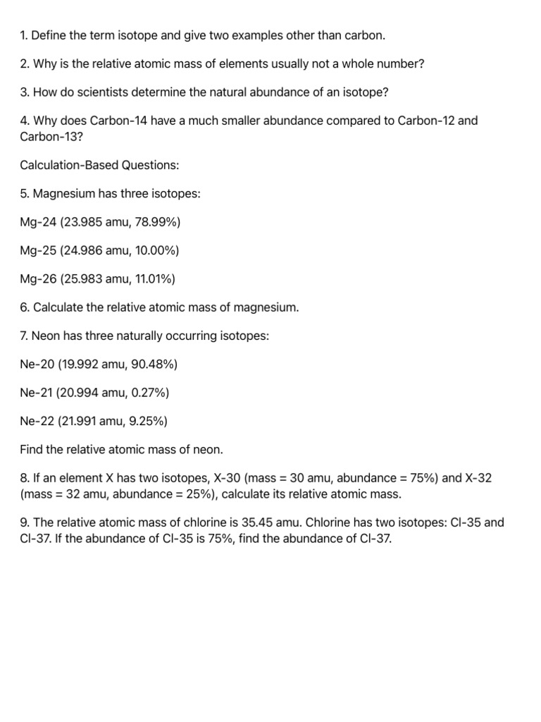 Isotope Definitions and Calculations Guide | PDF