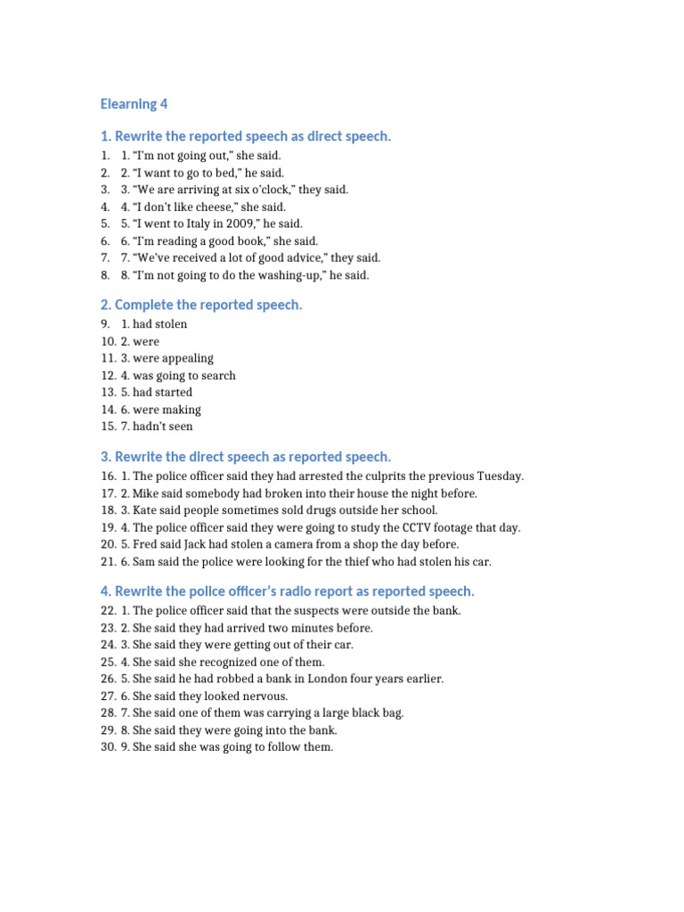 Direct and Reported Speech Exercises | PDF