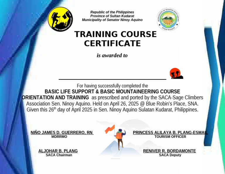 Basic Mountaineering Course Certificate | PDF